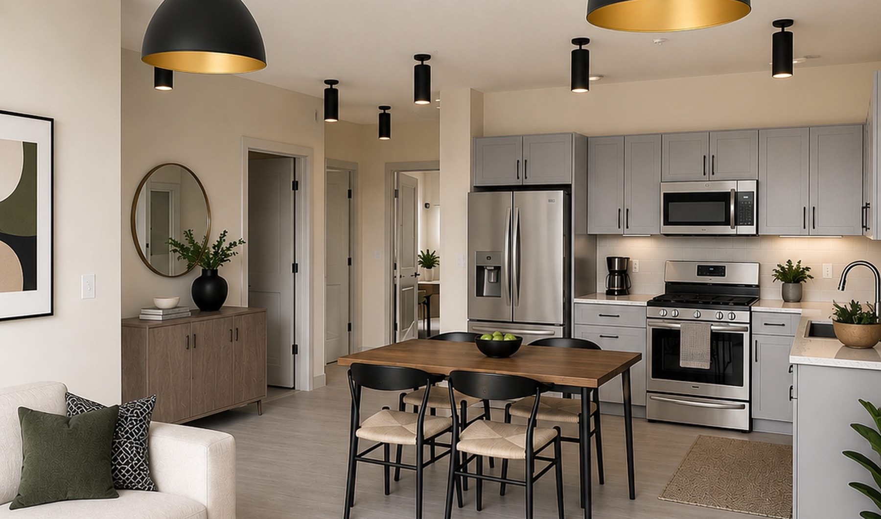 a kitchen with a table and chairs